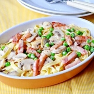 きのことベーコンのクリームパスタ